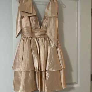 MAC DUGGAL Oversized Bow Deep V Ruffle Mini Dress 0